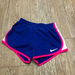 Nike Blue and Pink Dri Fit Athletic Shorts with Tempo Design